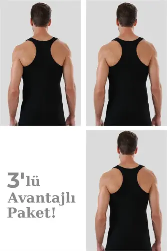 Erkaklar uchun 3 paketli qora rangdagi 100% paxtadan tayyorlangan sport mayo - 1