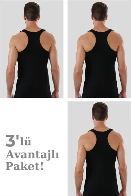 Erkaklar uchun 3 paketli qora rangdagi 100% paxtadan tayyorlangan sport mayo - 1