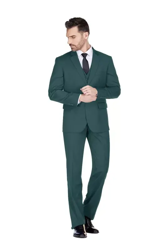 Men's 3-Piece Classic Fit Performance Stretch Suit-Hunter green - 1