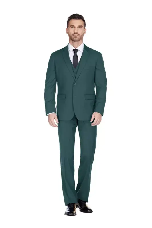 Men's 3-Piece Classic Fit Performance Stretch Suit-Hunter green - 2