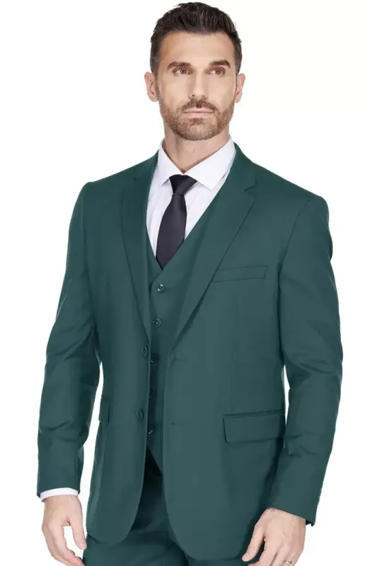 Men's 3-Piece Classic Fit Performance Stretch Suit-Hunter green - 3