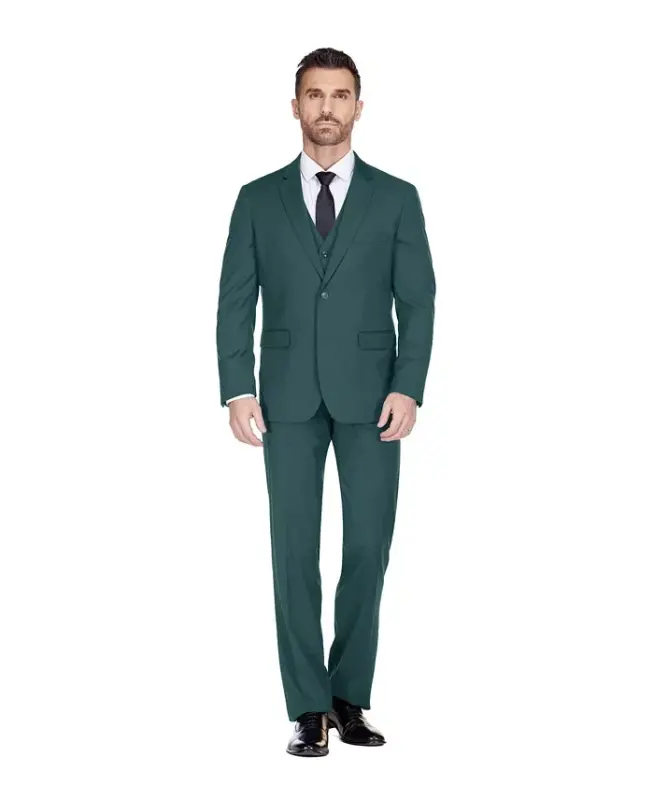 Men's 3-Piece Classic Fit Performance Stretch Suit-Hunter green - 4