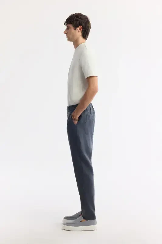 Erkaklar uchun antrasit rangli Issos Relaxed Fit shim, elastik kamarli, 100% zig'ir B003032 - 2