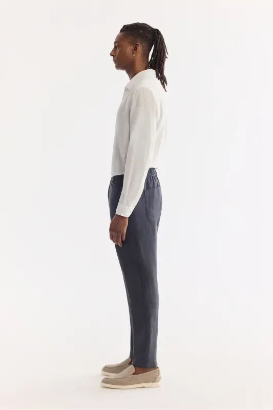 Erkaklar uchun antrasit rangli Issos Relaxed Fit shim, elastik kamarli, 100% zig'ir B003032 - 5