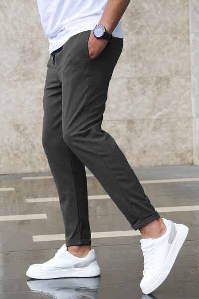 Erkaklar uchun antrasit rangli slim fit likralı ikki qavatli jogger shimlar - 6