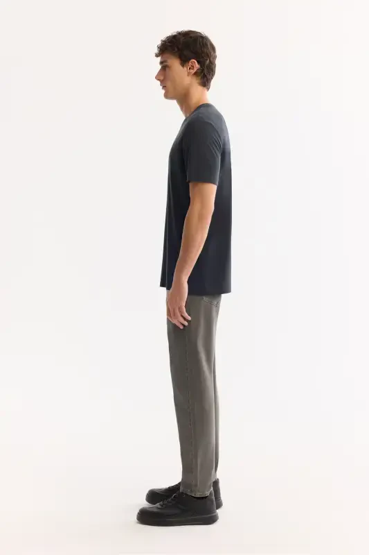 Erkaklar uchun antrasit rangli T-shirt Soft Touch dumaloq yoqa Regular Fit B001031 - 3