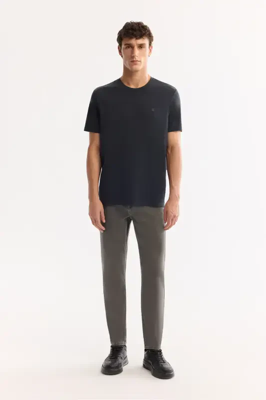 Erkaklar uchun antrasit rangli T-shirt Soft Touch dumaloq yoqa Regular Fit B001031 - 5