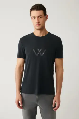 Erkaklar uchun antrasit rangli velosiped yoqasi bosilgan Soft Touch oddiy o'lchamli futbolka A41y1131 - 3