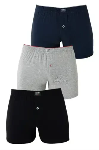 Erkaklar uchun aralash rangli tugmali boksyorlar, 3 dona 100% paxta jersey - 1