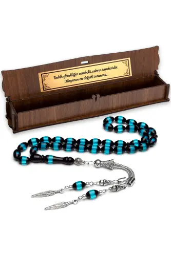 Erkaklar uchun Arpa Kesim Turkuaz Surmali Toz Kahrabo Tasbeh - Turkuaz - OTTOTESBİH (1)
