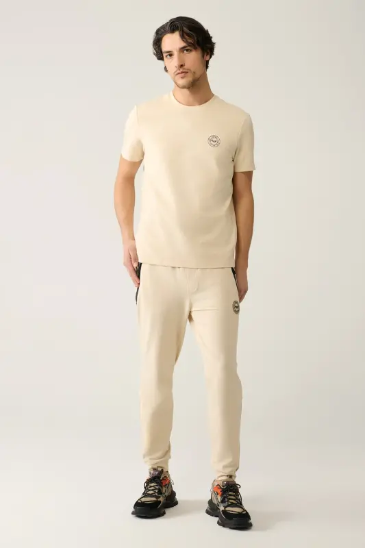 Erkaklar uchun bej jersey mato 2 iplik flexi fermuarlı regular fit sport shim A41y3416 - AVVA