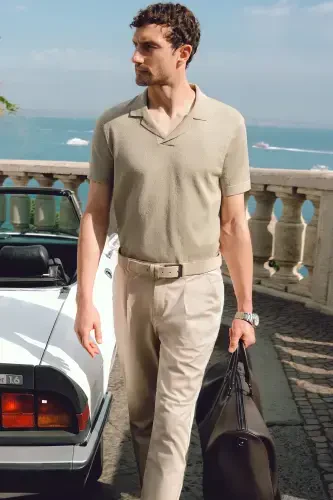 Erkaklar uchun bej Pagos Relaxed Fit klassik bel shimlari A41Y3037 - AVVA (1)