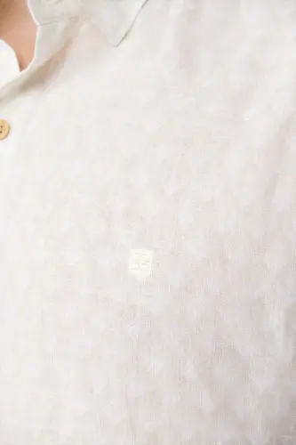 Erkaklar uchun bej rangli, britancha yoqa va bargli naqshli, 100% zig'ir, oddiy mos keladigan ko'ylak A41y2120 - 5