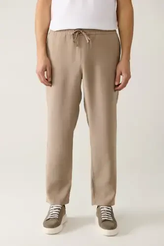 Erkaklar uchun bej rangli, elastik kamarli, modal, bo'sh kesilgan Truva Relaxed Fit shimi A41Y3031 - 3