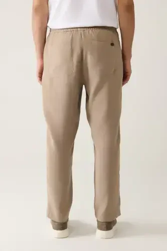 Erkaklar uchun bej rangli, elastik kamarli, modal, bo'sh kesilgan Truva Relaxed Fit shimi A41Y3031 - 5