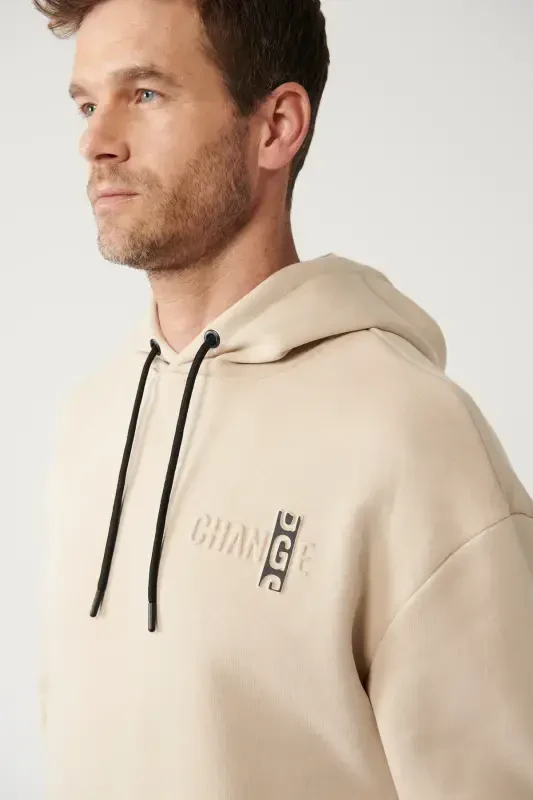 Erkaklar uchun bej rangli kaputli svitshot - 2