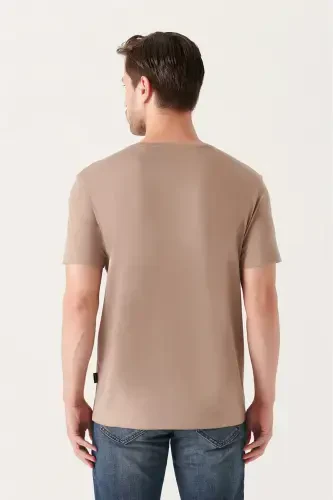 Erkaklar uchun bej rangli Ultrasoft futbolkasi, dumaloq yoqa, oddiy, regular fit, modal B001171 - 3