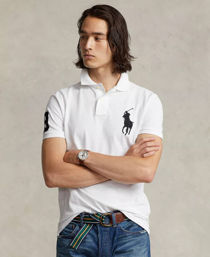 Erkaklar uchun Big Pony Custom Slim Fit Mesh Polo Oq - 4