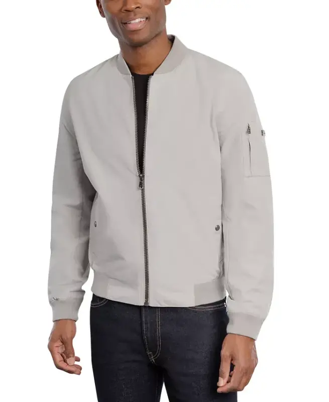 Erkaklar uchun Bomber Kurtkasi, Modazone-Flint Grey uchun yaratilgan - MICHAEL KORS