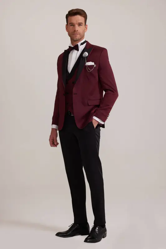 Erkaklar uchun bordo qaldirg'och yoqa cho'ntakli slim fit naqshli damodlik - 2