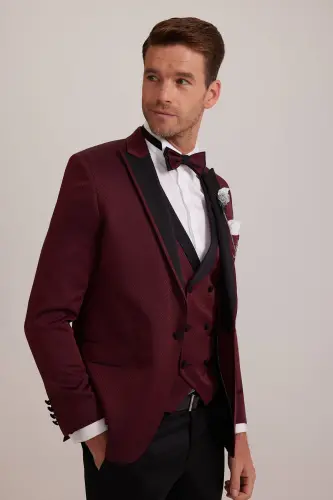 Erkaklar uchun bordo qaldirg'och yoqa cho'ntakli slim fit naqshli damodlik - 6