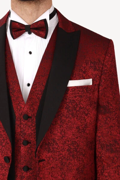 Erkaklar uchun bordo qaldirg'och yoqali jiletli slim fit naqshli damatlik - YSF (1)