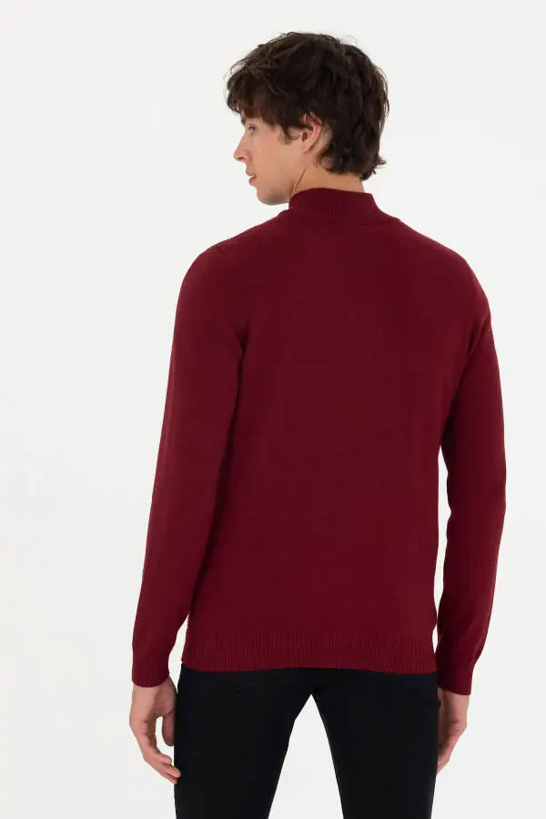 Erkaklar uchun bordo rangli asosiy triko hırka - 5