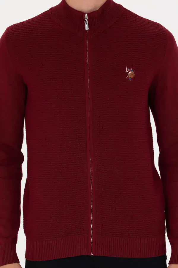 Erkaklar uchun bordo rangli asosiy triko hırka - 6