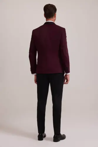 Erkaklar uchun bordo rangli shal yoqali slim fit damatlik - 8