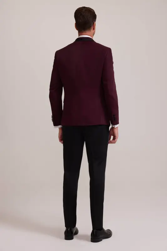 Erkaklar uchun bordo rangli shal yoqali slim fit damatlik - 8