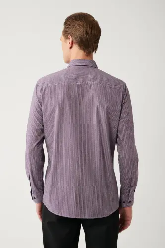 Erkaklar uchun bordo tugmali yaxasi 100% paxtadan tikilgan naqshli slim fit ko'ylak A32y2179 - 4