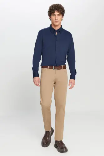 Erkaklar uchun Camel Slim Fit tor kesilgan 5 cho'ntakli paxta kanvas cho'ziluvchan chino shimi - 3