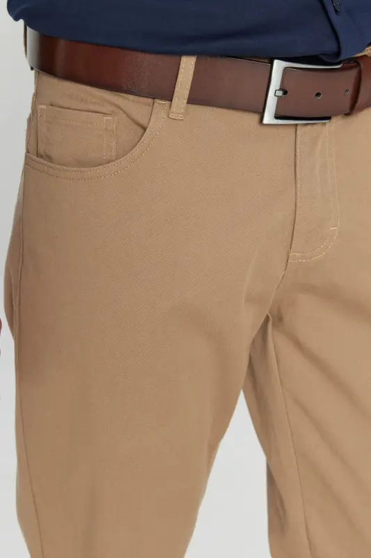 Erkaklar uchun Camel Slim Fit tor kesilgan 5 cho'ntakli paxta kanvas cho'ziluvchan chino shimi - 6