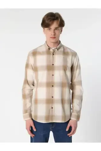 Erkaklar uchun chiziqli bej uzun yengli ko'ylak, regular fit. Cl1062628 - 4