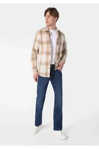 Erkaklar uchun chiziqli bej uzun yengli ko'ylak, regular fit. Cl1062628 - 3