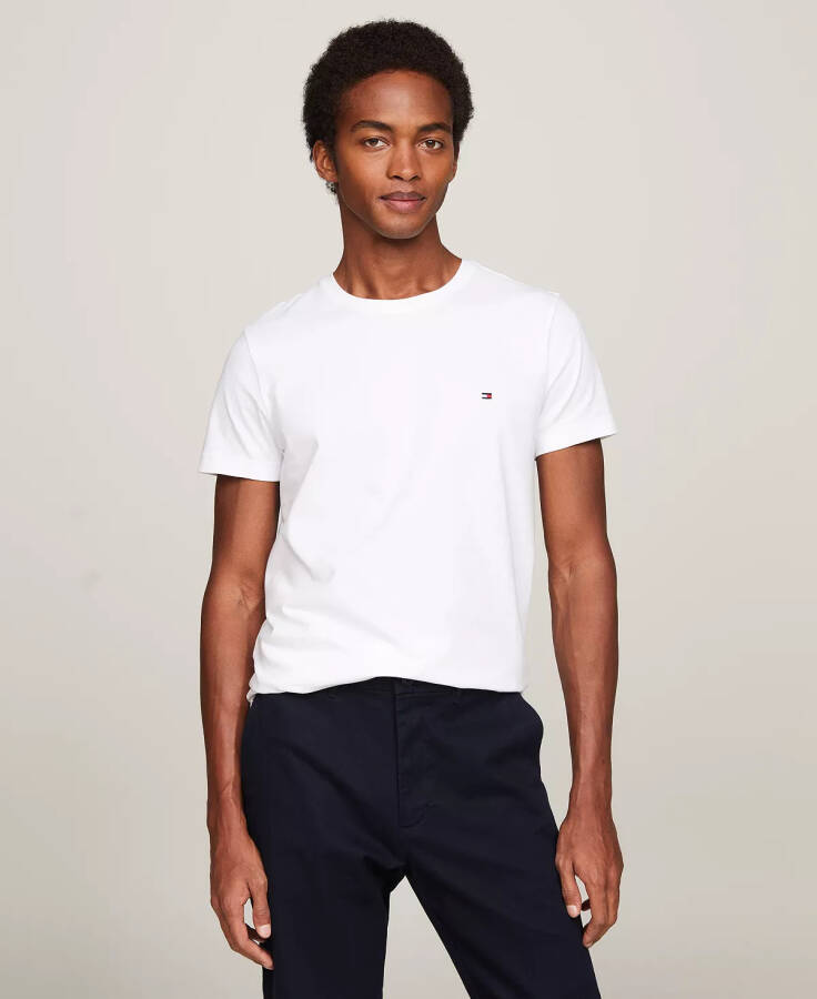 Erkaklar uchun cho'ziluvchan paxta slim fit futbolkasi yorqin oq rangda - 8