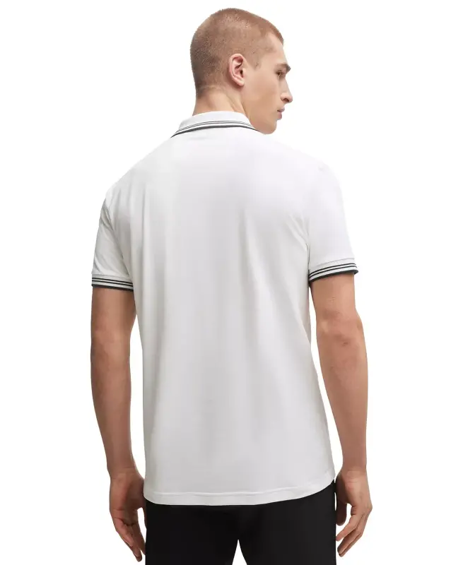 Erkaklar uchun cho'ziluvchan paxtadan slim-fit polo ko'ylak - Oq - 3
