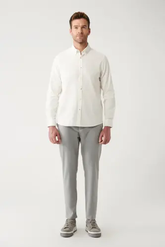 Erkaklar uchun Ekru Unisex Ko'ylak Tugmali Yoqa Qovurg'ali Paxta 100% Paxta Regular Fit B002032 - 5