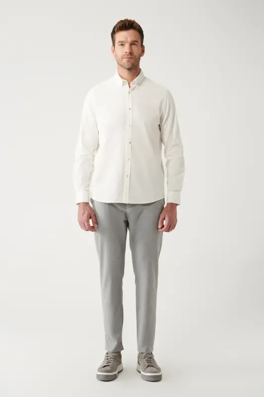 Erkaklar uchun Ekru Unisex Ko'ylak Tugmali Yoqa Qovurg'ali Paxta 100% Paxta Regular Fit B002032 - 5