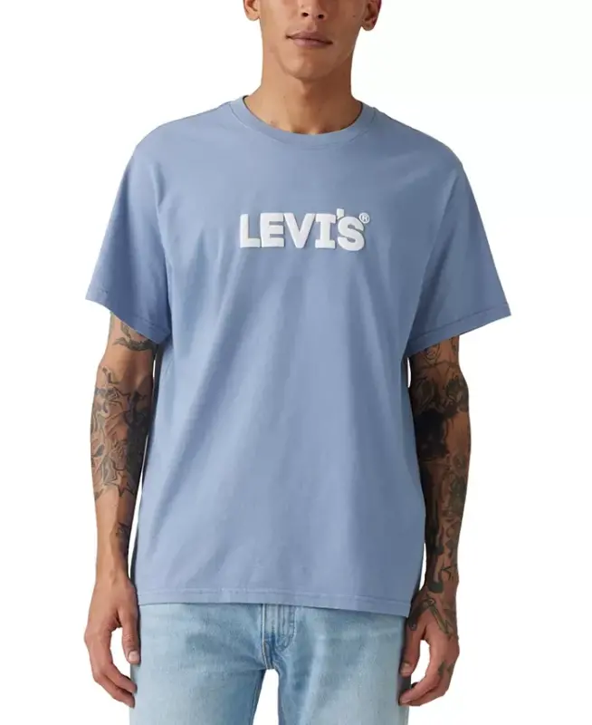 Erkaklar uchun erkin bichimli, yengil logotipli, yumaloq yoqali futbolka - Cliff - LEVI'S