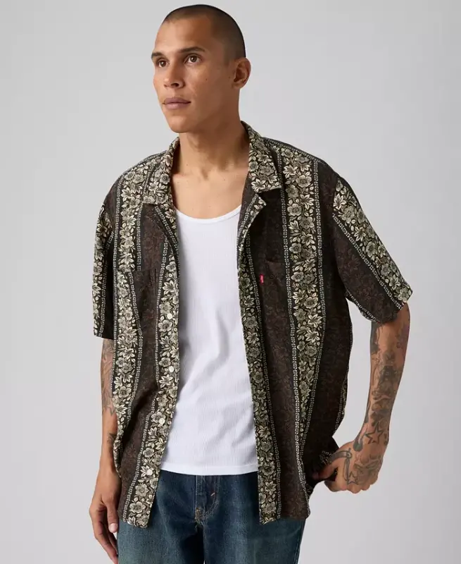 Erkaklar uchun erkin bichimli, yengil yoqali ko‘ylak - Qora - 2