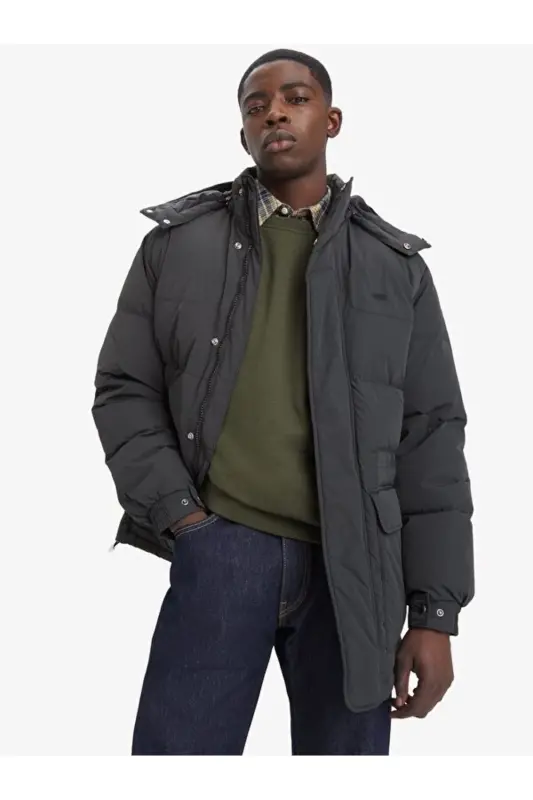 Erkaklar uchun Funksional Rockridge Qora Puffer Uzun Palto - A8559-000 - 2