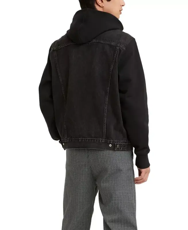 Men's Hybrid Hoodie Non-Stretch Denim Trucker Jacket - 2