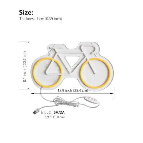 Erkaklar uchun g'or uchun velosiped neon chiroqlari, velosiped ixlosmandlari uchun sovg'alar, uy bezagi uchun velosiped neon chirog'i, 13,9 * 8,1 dyuymli velosiped devor bezagi, 5V USB quvvatlanadi - 3