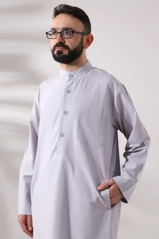 Erkaklar uchun Haj va Umra kiyimi, Ikki qismli Afg'on to'plami, Kulrang - 5