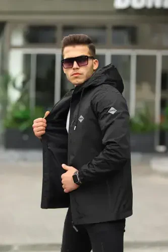 Erkaklar uchun ichki astarli suv o'tkazmaydigan kapotli cho'ntag'li yomg'ir paltosi - COMSTAR (1)