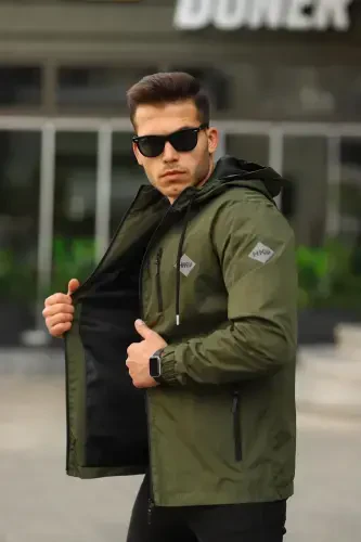 Erkaklar uchun ichki qoplamalı suv o'tkazmaydigan kaputli cho'ntakli yomg'ir paltosi - 3