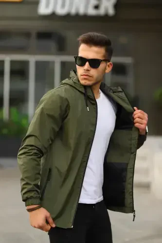 Erkaklar uchun ichki qoplamalı suv o'tkazmaydigan kaputli cho'ntakli yomg'ir paltosi - 4