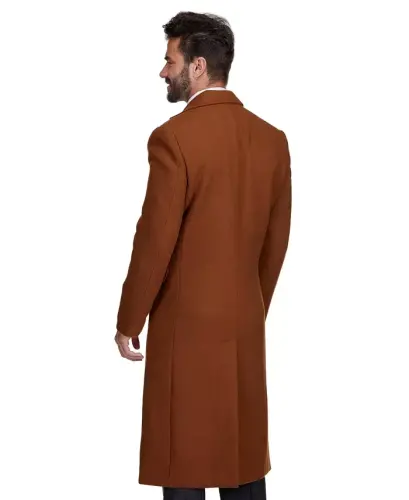 Erkaklar uchun ikki qatorli tizzagacha uzunlikdagi junli palto uch tugmali uzun ustki palto - 4