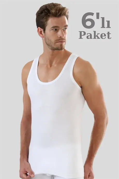 Erkaklar uchun iqtisodiy atlet oq rangli 100% paxta penye 6 dona paket - BÜYÜKBEDENIZ